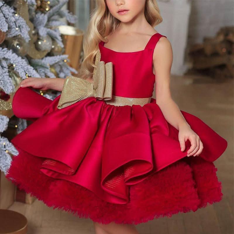 Custom Girls Christmas Big Bow Flower Princess Dress | KLFFIGID