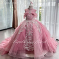 New Pink Lace Embroidered Fluffy Fashion Stage Performance Flower Girl Wedding Girls' Evening Dress