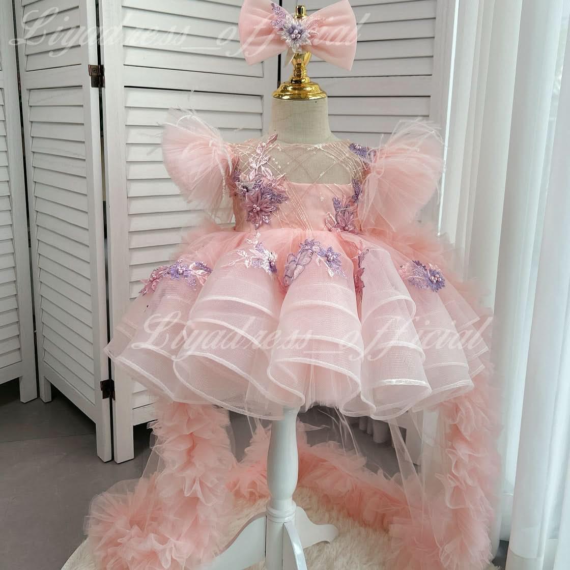 Cute Feather Sleeve Embroidery Girl Birthday Dress | KLFFIGID