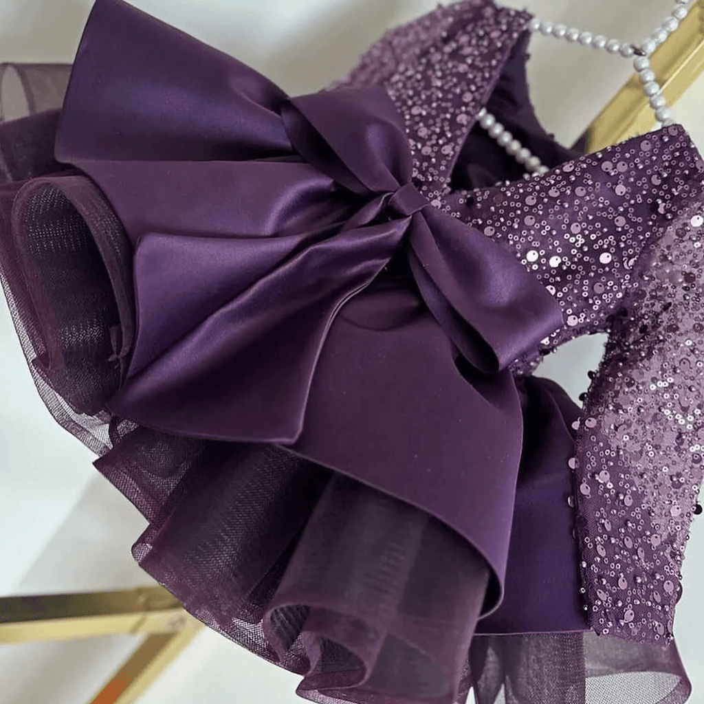 Satin Sequin Big Bow Fluffy Girls Birthday Princess Dress | KLFFIGID
