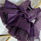 Satin Sequin Big Bow Fluffy Girls Birthday Princess Dress | KLFFIGID