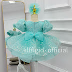Girls Sequin Puff Sleeve Birthday Princess Dress with Headband | KLFFIGID