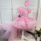 Girls Sleeveless Feather Butterfly Tail Birthday Evening Dress | KLFFIGID