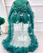 Lace Butterfly Sequined Trailing Birthday Dress with Tiara | KLFFIGID