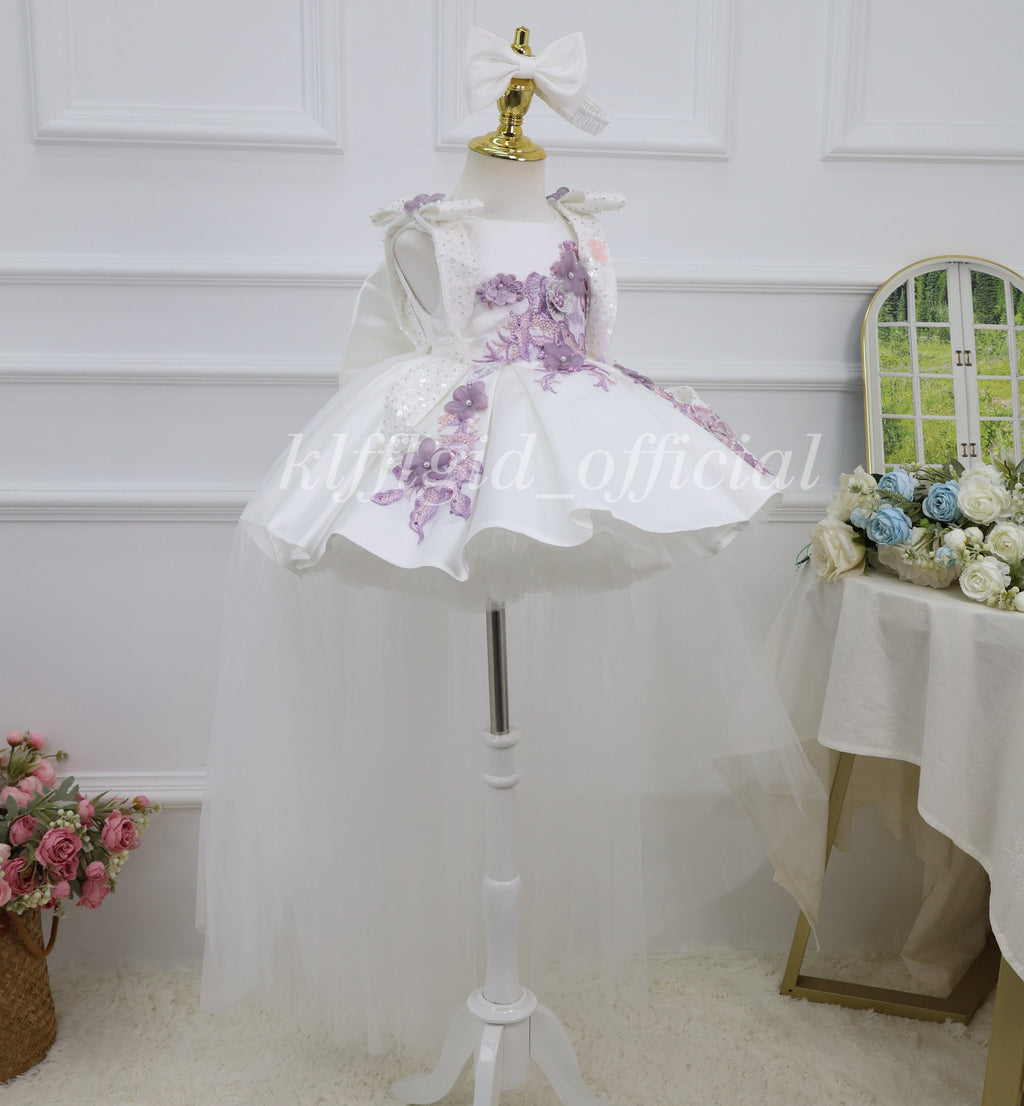 Luxury Baby First Birthday Flower Girl Dress with Train | KLFFLGID