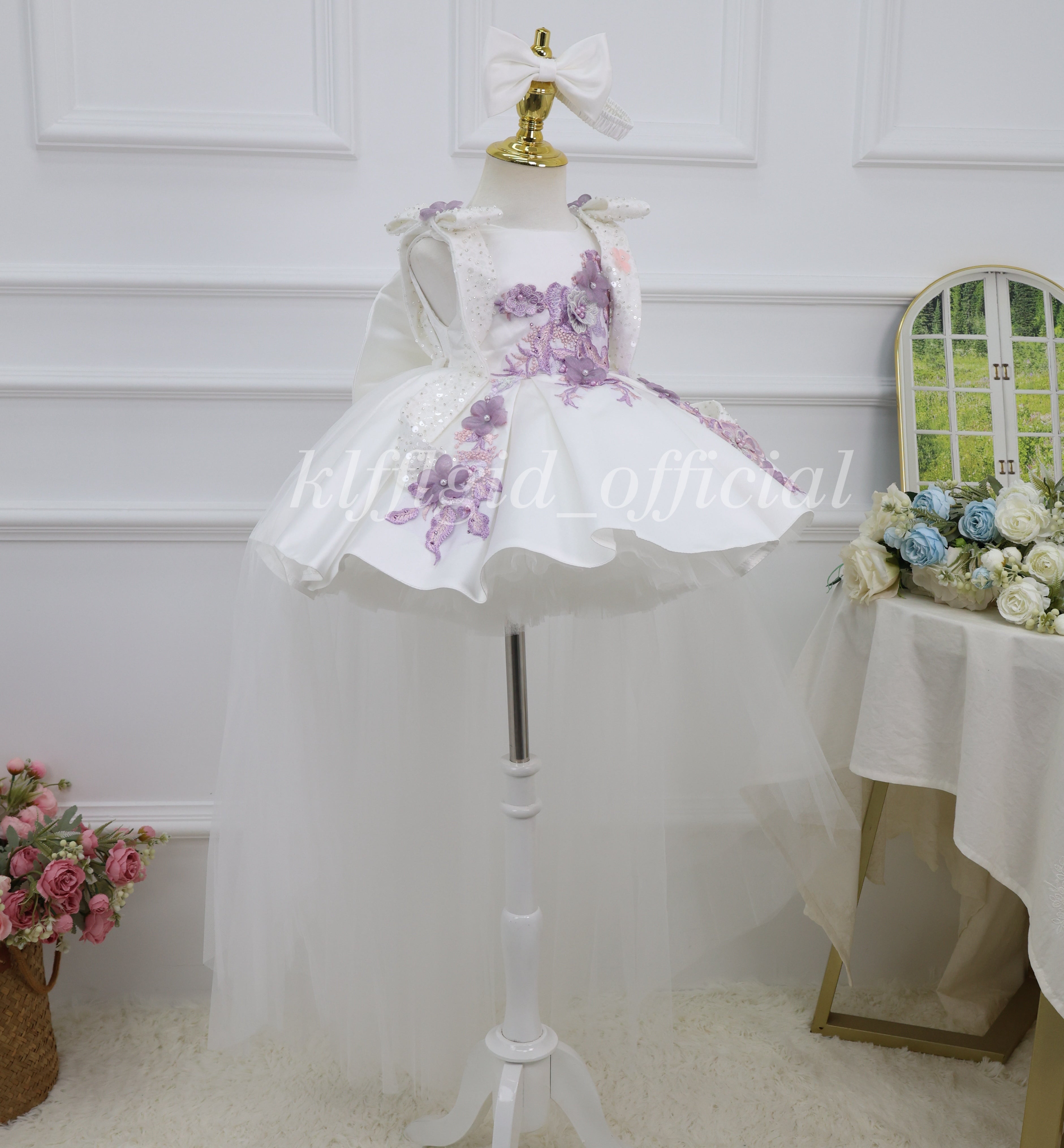Luxury Baby First Birthday Flower Girl Dress with Train | KLFFLGID