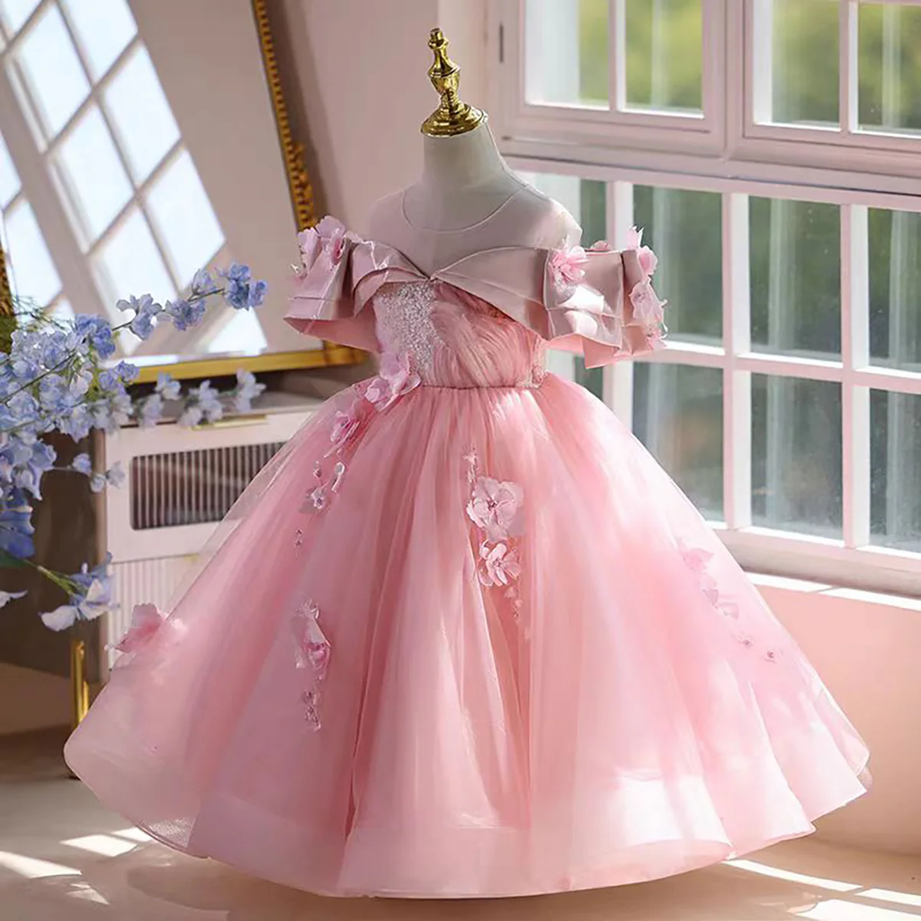 Flower Girl Wedding Dress, Princess Tulle Ball Gown,  Floral Girls Pageant Dress, Birthday Party Princess Dress, Photoshoot