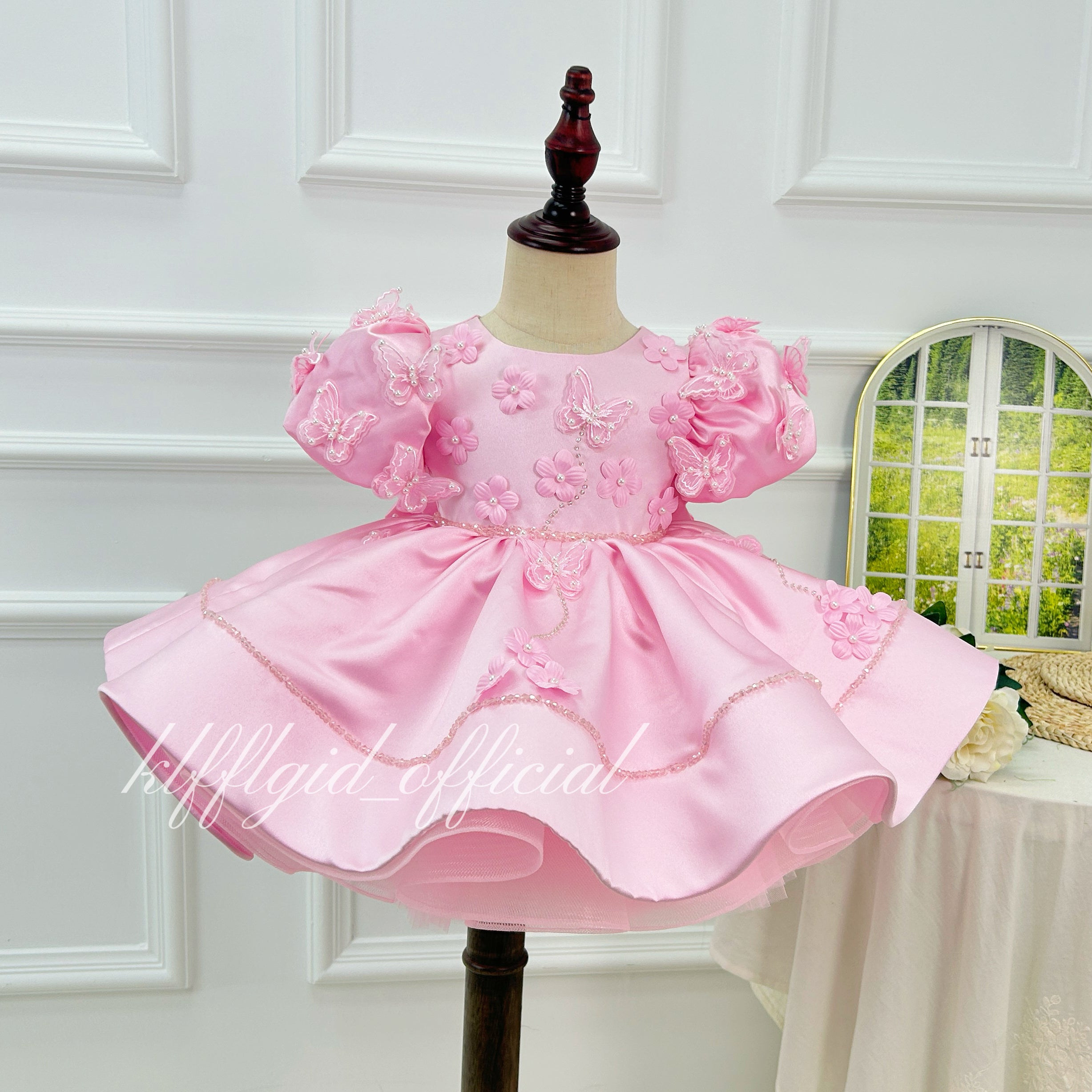 Girls First birthday dress Cute Bow-Back Party Dress with Wing Details Flower Girl Dress | KLFFIGID