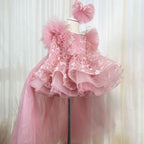 Girls Bow Flower Princess Dress Detachable Train | KLFFIGID