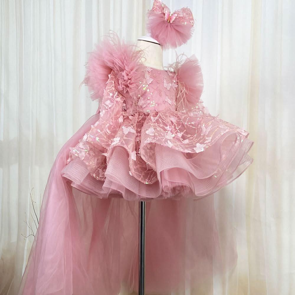 Girls Bow Flower Princess Dress Detachable Train | KLFFIGID