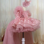 Girls Bow Flower Princess Dress Detachable Train | KLFFIGID