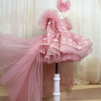 Girls Bow Flower Princess Dress Detachable Train | KLFFIGID