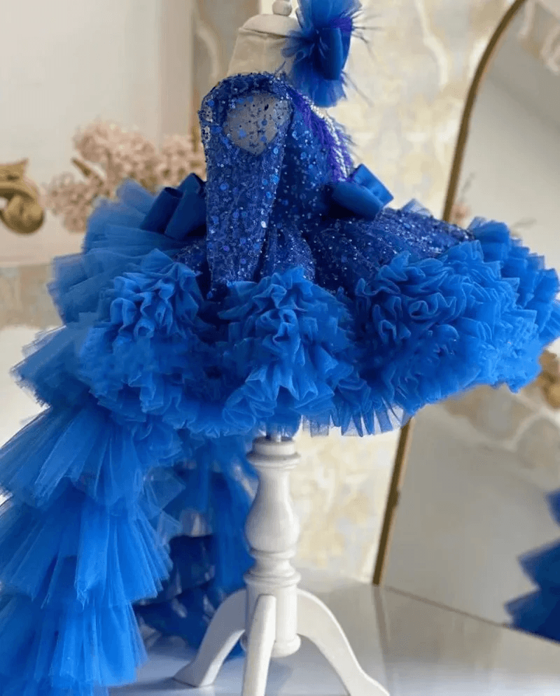 Girls Sequin Puff Sleeve Elegant Evening Party Dress | KLFFIGID