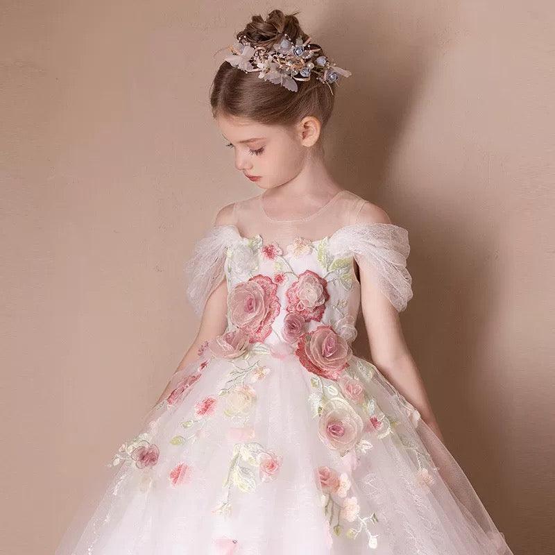 Mesh flower long skirt elegant party flower high-end girl princess skirt