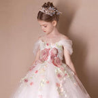 Mesh flower long skirt elegant party flower high-end girl princess skirt