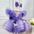Girls Embroidered Flower Princess Dress Feather Sleeve Party Dress | KLFFIGID