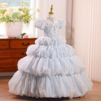Puff sleeve dress, birthday party dress, pageant dress, wedding girl dress