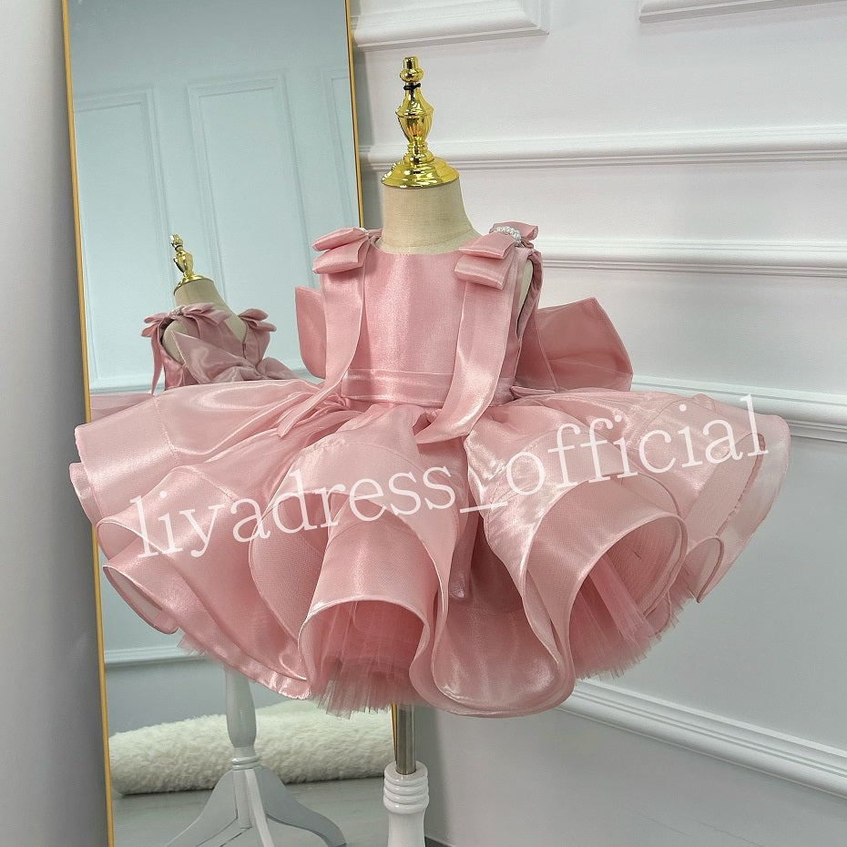 Big Bow Sleeveless Feather Flower Princess Dress | KLFFIGID