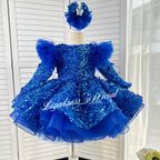 Girls Long Sleeve Butterfly Glitter Christmas Evening Dress | KLIFFIGID