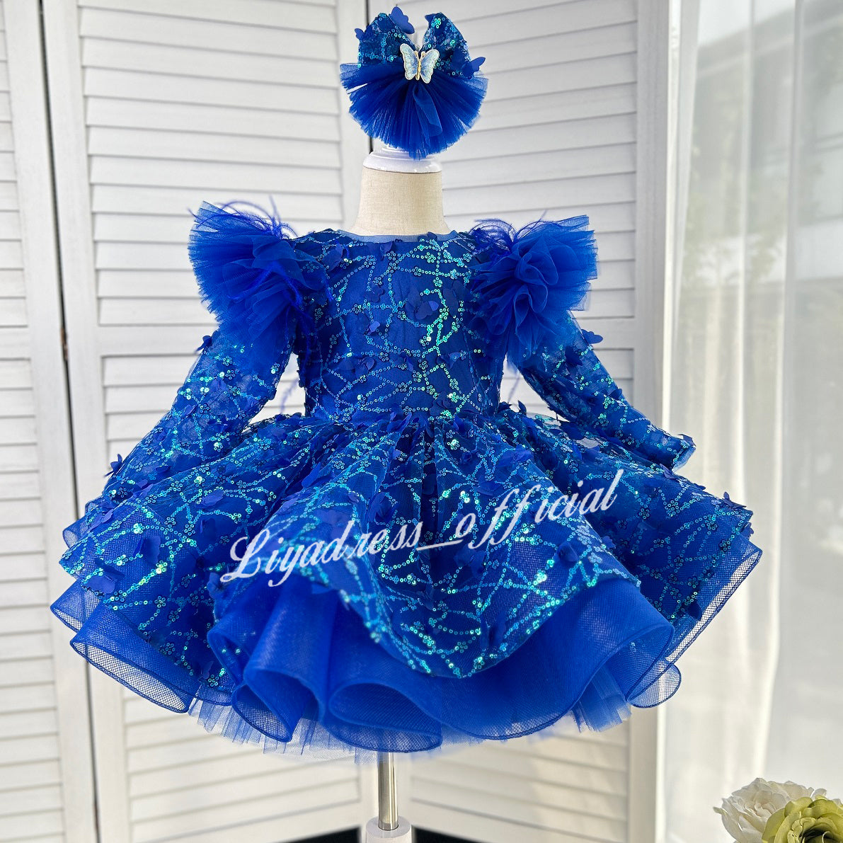 Girls Long Sleeve Butterfly Glitter Christmas Evening Dress | KLIFFIGID