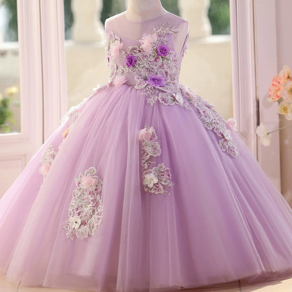 New children's evening dress lace elegant dress, birthday party girl princess dress, wedding flower long dress, competition evening dress