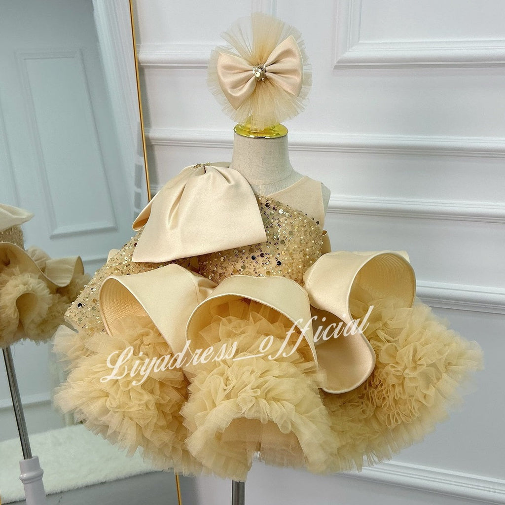 One-Shoulder Mesh Fluffy Stage Performance Dress for Girls | KLFFIGID