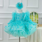 0-12Y Girls Long Sleeve Butterfly Embroidered Princess Dress | KLIFFIGID