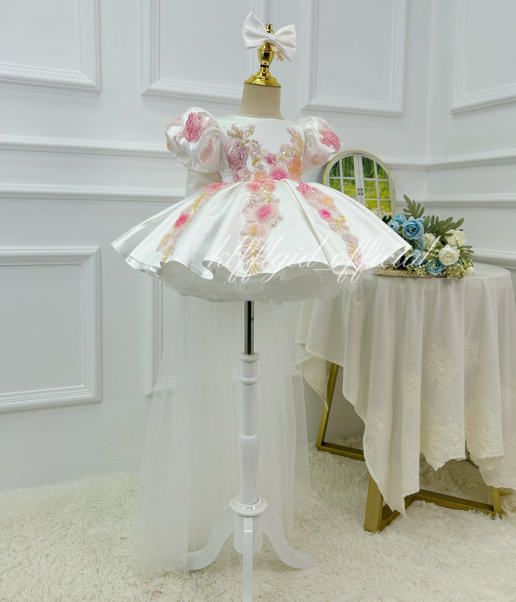 Embroidered Floral Short-Sleeve Flower Girl & Toddler Photo Dress | KLFFIGID