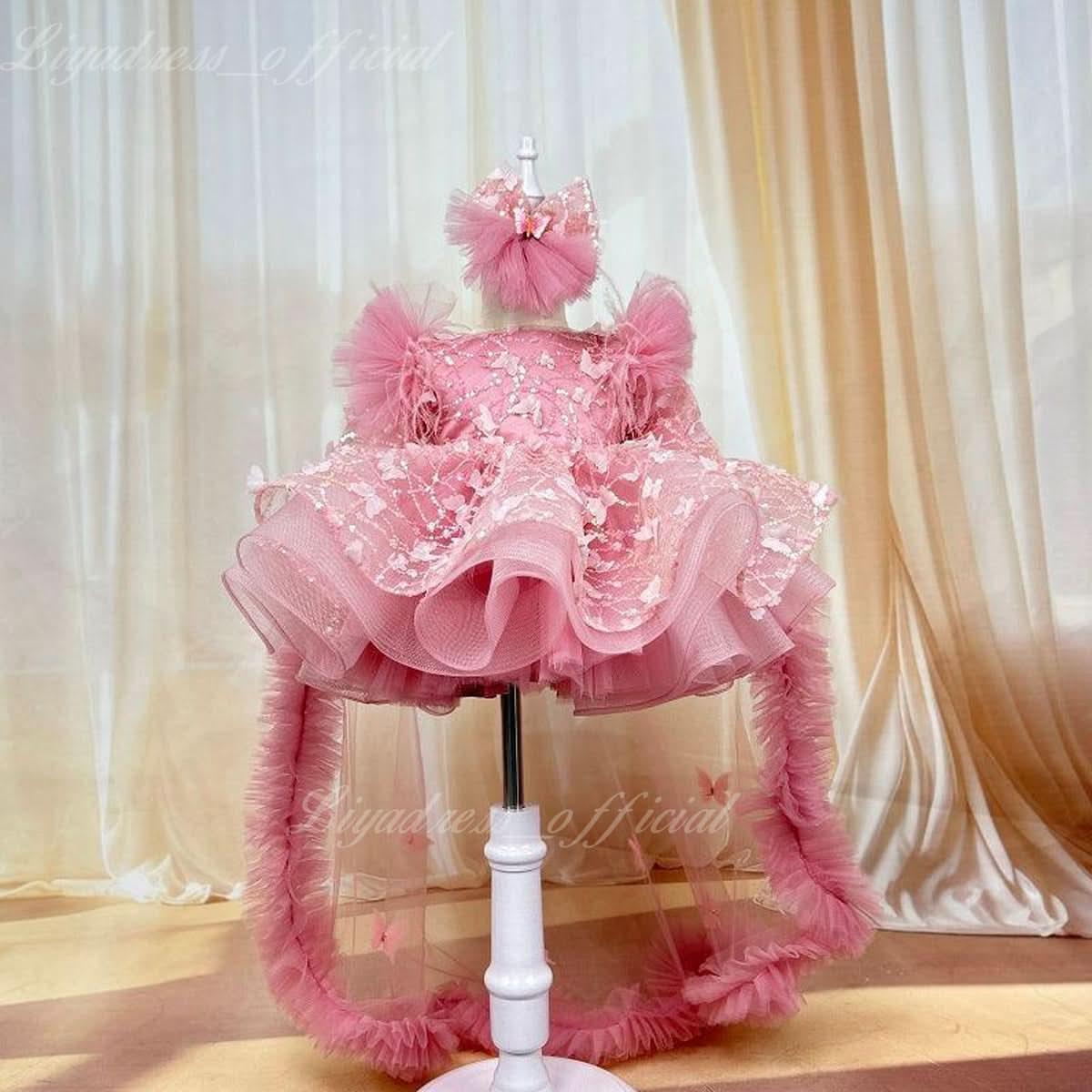 Butterfly Fluffy Princess Dress Long Sleeve Christmas & Birthday Outfit | KLFFIGID