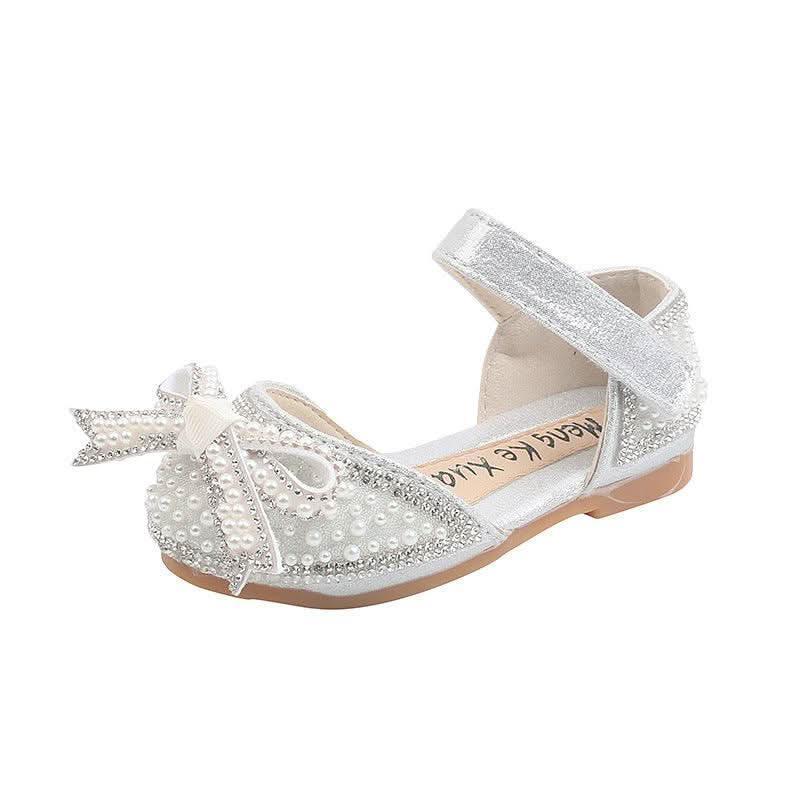 Sparkling Princess Crystal Sandals Pearlescent Bows Comfortable and Stylish Princess Sandals