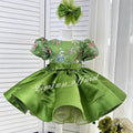 Embroidered Floral Puff Sleeve Satin Mesh Tutu Dress for Girls | KLFFIGID