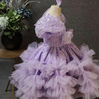 V-Neck Puff Sleeve Butterfly Fluffy Baby 1st Birthday Dress | KLFFIGID