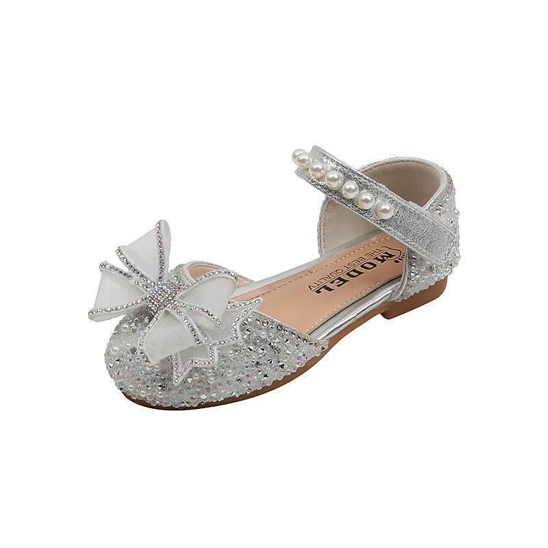 Sparkling Princess Shoes Elegant Pearl-Accented Girls' Shoes Dreamy Crystal Shoes Cute Bow Design