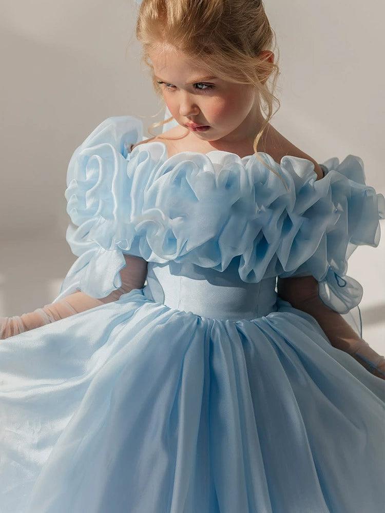 One Shoulder Children's Evening Dress Party Performance Satin Girl Princess Dress