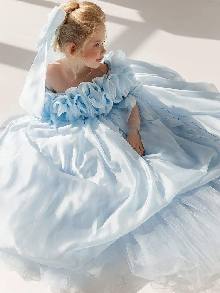 One Shoulder Children's Evening Dress Party Performance Satin Girl Princess Dress