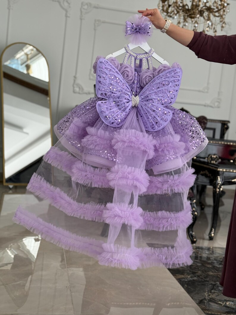 Toddler Princess Dress with 3D Roses & Butterfly Wings for Girls | KLFFIGID