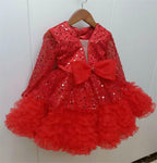2Pcs Purple Long Sleeve Sequin Girl Party Dress with Bow | KLFFIGID