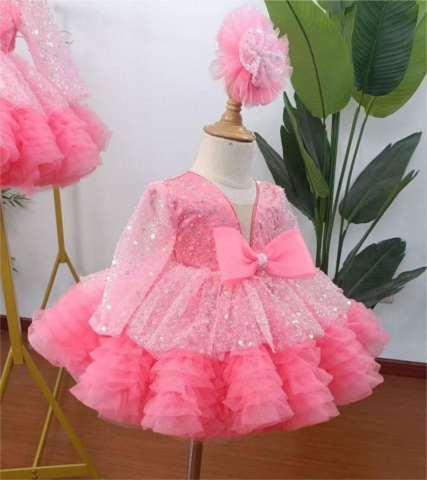 Long Sleeve Sequined Purple Princess Party Dress | KLFFIGID