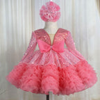 2Pcs Purple Long Sleeve Sequin Girl Party Dress with Bow | KLFFIGID