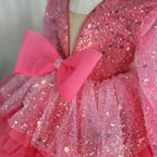2Pcs Purple Long Sleeve Sequin Girl Party Dress with Bow | KLFFIGID