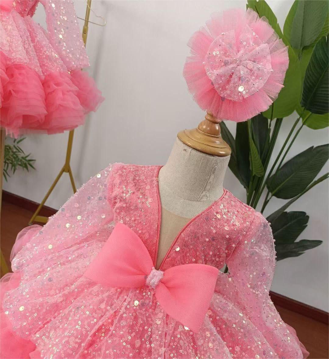 Long Sleeve Sequined Purple Princess Party Dress | KLFFIGID