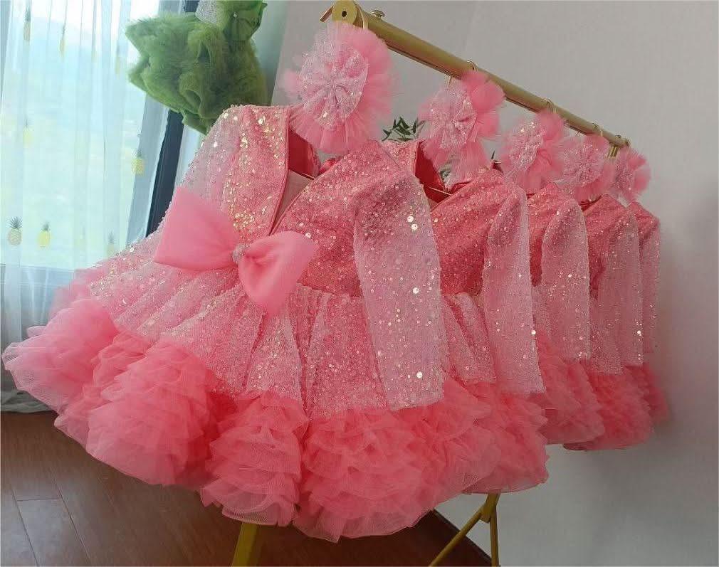 2Pcs Long Sleeve Sequin Birthday Party Dress with Headband | KLFFIGID