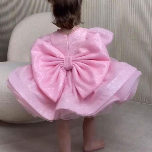 Big Bow Girls Fluffy Gauze Flower Princess Wedding Dress | KLIFFIGID