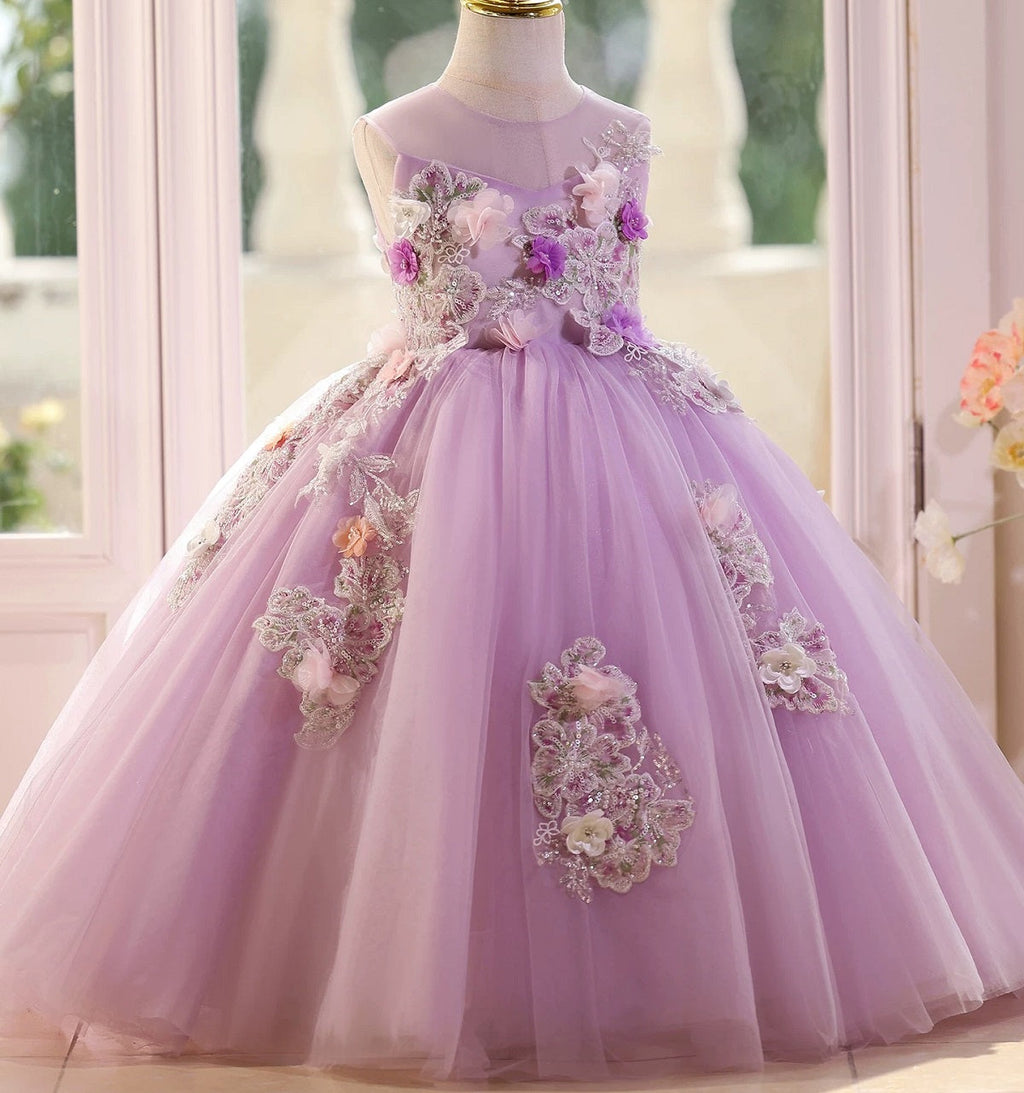 New children's evening dress lace elegant dress, birthday party girl princess dress, wedding flower long dress, competition evening dress