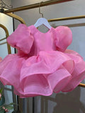 Flower Dress for Girls Puff Sleeve Feather Princess | KLFFIGID