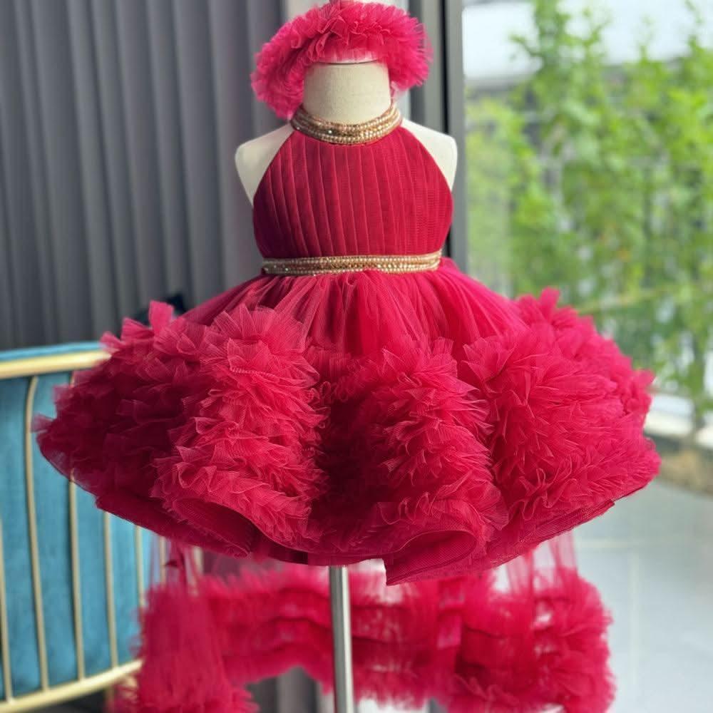 Girls Halter Neck Princess Dress with Tail for Catwalk | KLFFIGID