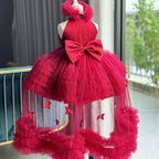 Burgundy Princess Birthday Party Dress with Removable Train | KLFFIGID