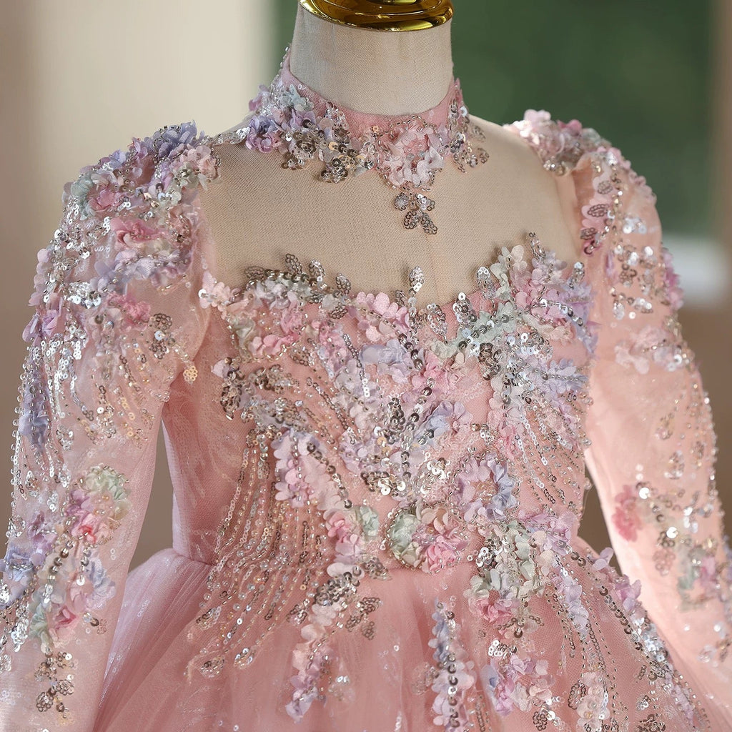 Girls long sequined long sleeve princess dress fashionable luxury birthday catwalk dress School ceremony girls princess dress