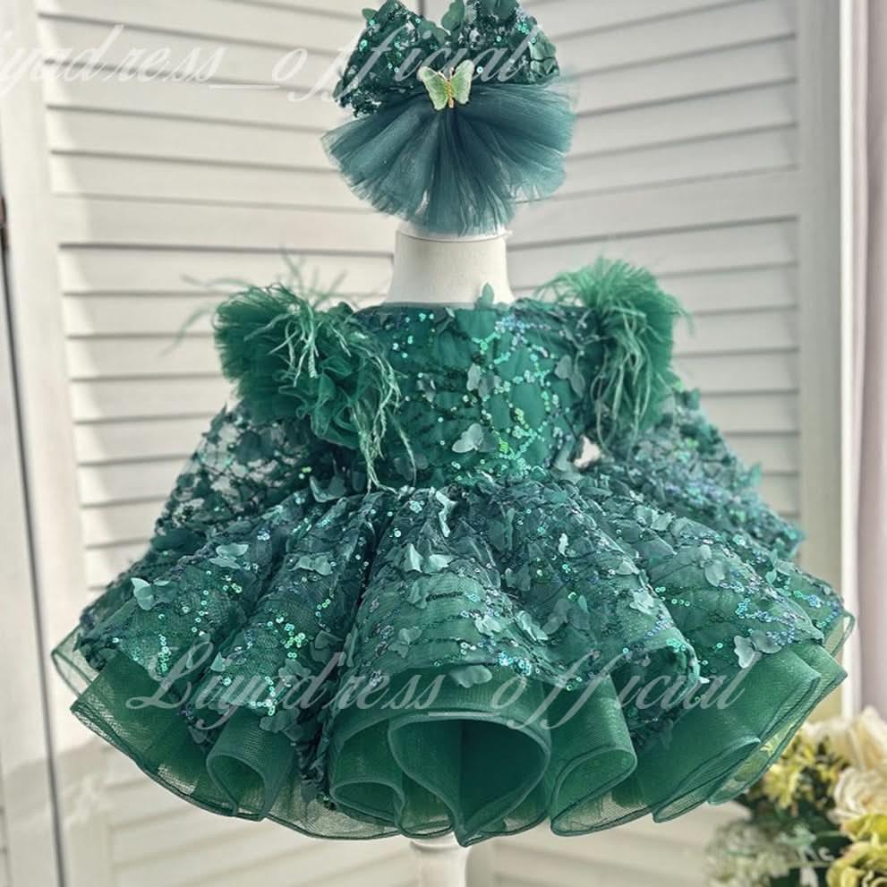 Girls Long Sleeve Butterfly Glitter Christmas Evening Dress | KLIFFIGID
