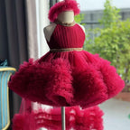 Burgundy Princess Birthday Party Dress with Removable Train | KLFFIGID